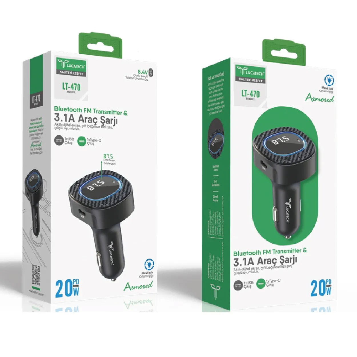 Lucatech LT-470 Bluetooth FM Transmitter & 3.1A Araç Şarj Cihazı