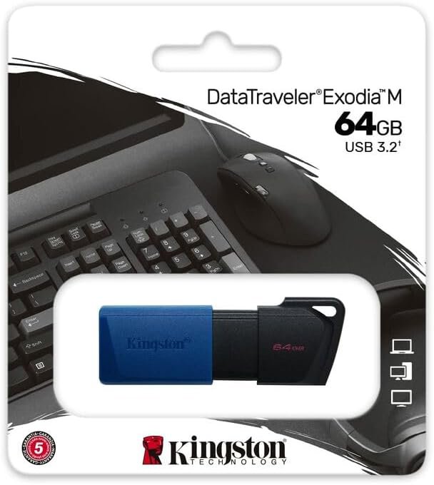 Kingston DataTraveler Exodia M 64GB USB Flash Bellek DTXM/64GB USB 3.2 Gen 1 (64 GB, Siyah / Mavi)